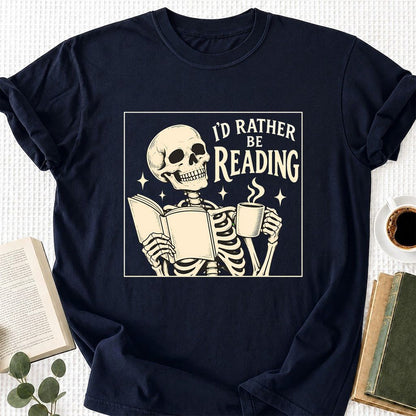 I'd Rather Be Reading Printed T-Shirt | Evergreen Book Lover Gift Navy