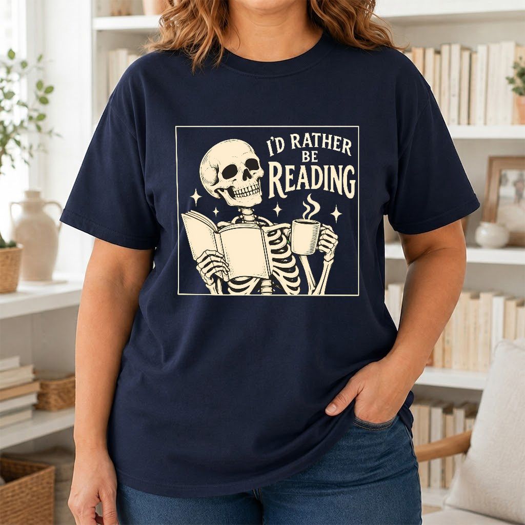 I'd Rather Be Reading Printed T-Shirt | Evergreen Book Lover Gift Navy