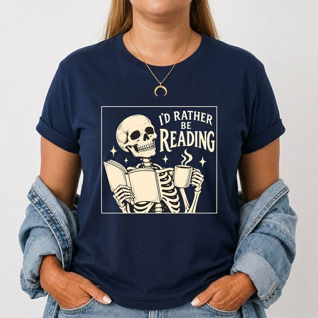 I'd Rather Be Reading Printed T-Shirt | Evergreen Book Lover Gift Navy