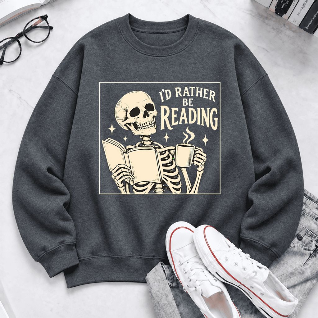 I'd Rather Be Reading Softstyle Sweatshirt | Evergreen Book Lover Gift Dark Heather