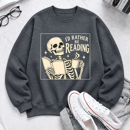 I'd Rather Be Reading Softstyle Sweatshirt | Evergreen Book Lover Gift Dark Heather