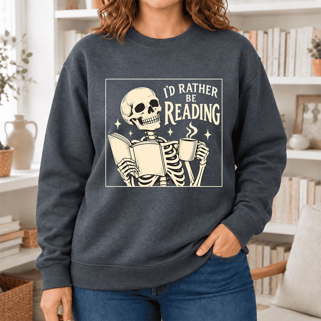 I'd Rather Be Reading Softstyle Sweatshirt | Evergreen Book Lover Gift Dark Heather