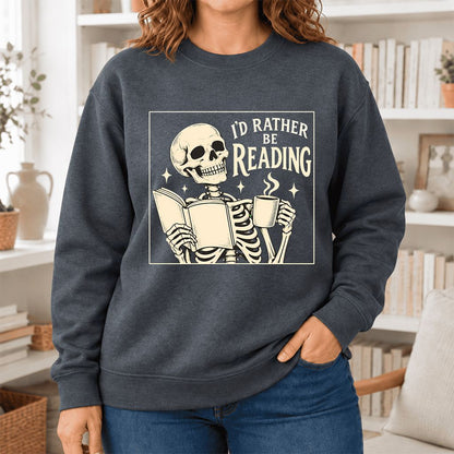 I'd Rather Be Reading Softstyle Sweatshirt | Evergreen Book Lover Gift Dark Heather