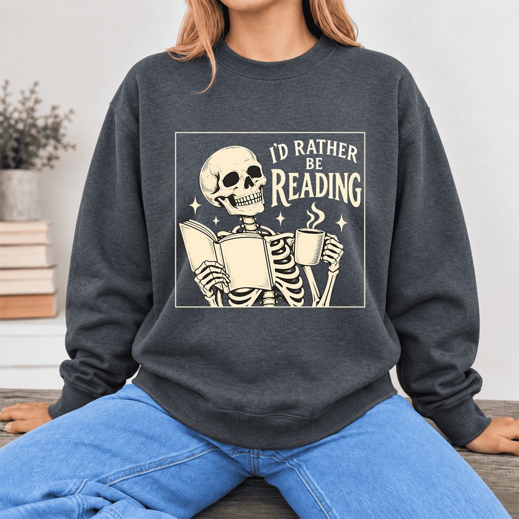 I'd Rather Be Reading Softstyle Sweatshirt | Evergreen Book Lover Gift Dark Heather