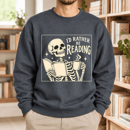 I'd Rather Be Reading Softstyle Sweatshirt | Evergreen Book Lover Gift Dark Heather
