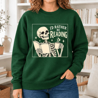 I'd Rather Be Reading Softstyle Sweatshirt | Evergreen Book Lover Gift Forest Green