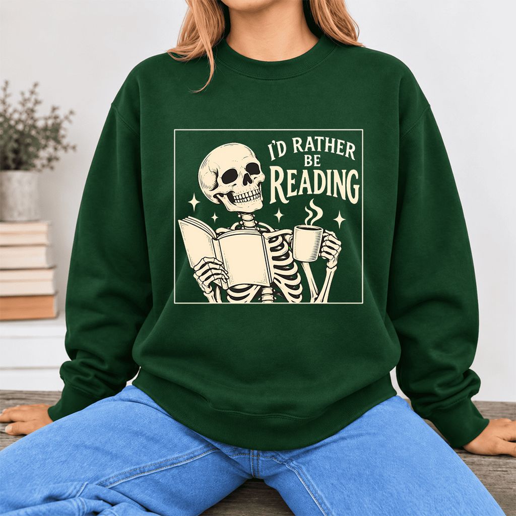 I'd Rather Be Reading Softstyle Sweatshirt | Evergreen Book Lover Gift Forest Green