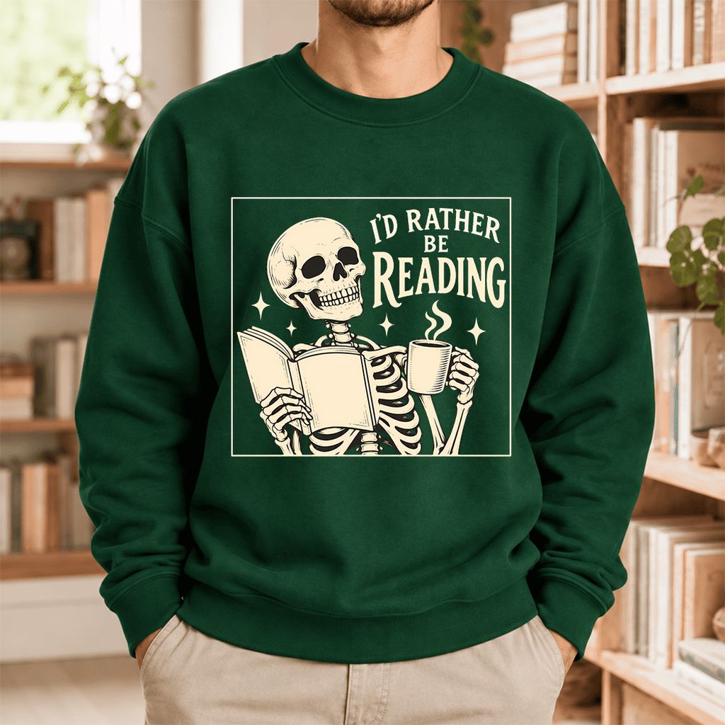 I'd Rather Be Reading Softstyle Sweatshirt | Evergreen Book Lover Gift Forest Green