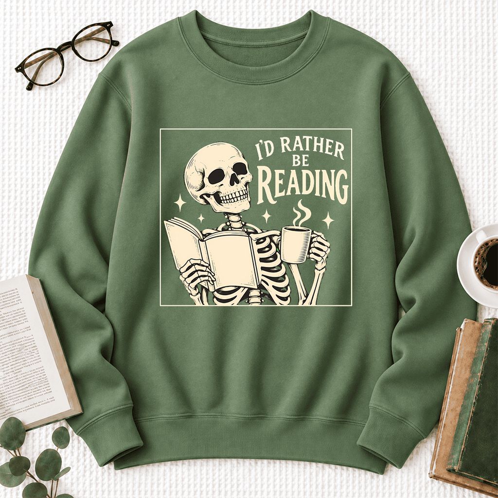 I'd Rather Be Reading Softstyle Sweatshirt | Evergreen Book Lover Gift Military Green