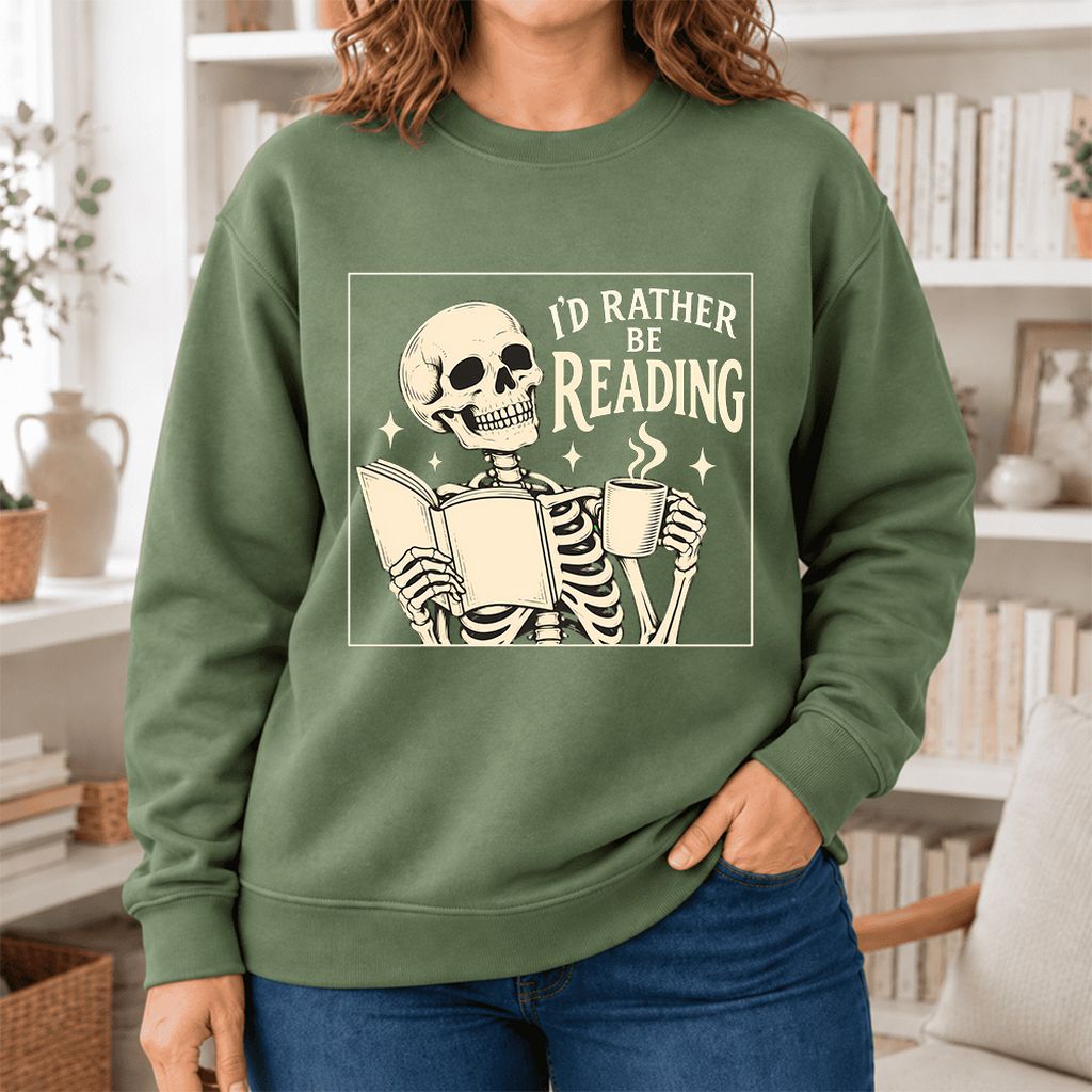 I'd Rather Be Reading Softstyle Sweatshirt | Evergreen Book Lover Gift Military Green