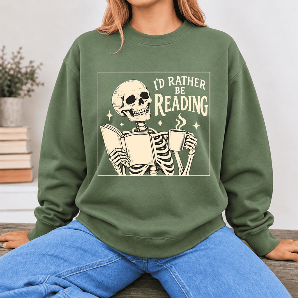 I'd Rather Be Reading Softstyle Sweatshirt | Evergreen Book Lover Gift Military Green