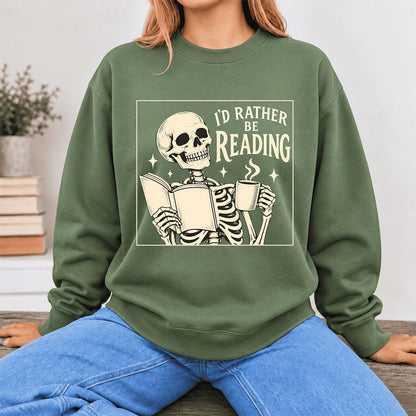 I'd Rather Be Reading Softstyle Sweatshirt | Evergreen Book Lover Gift Military Green