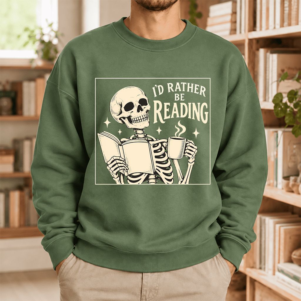 I'd Rather Be Reading Softstyle Sweatshirt | Evergreen Book Lover Gift Military Green