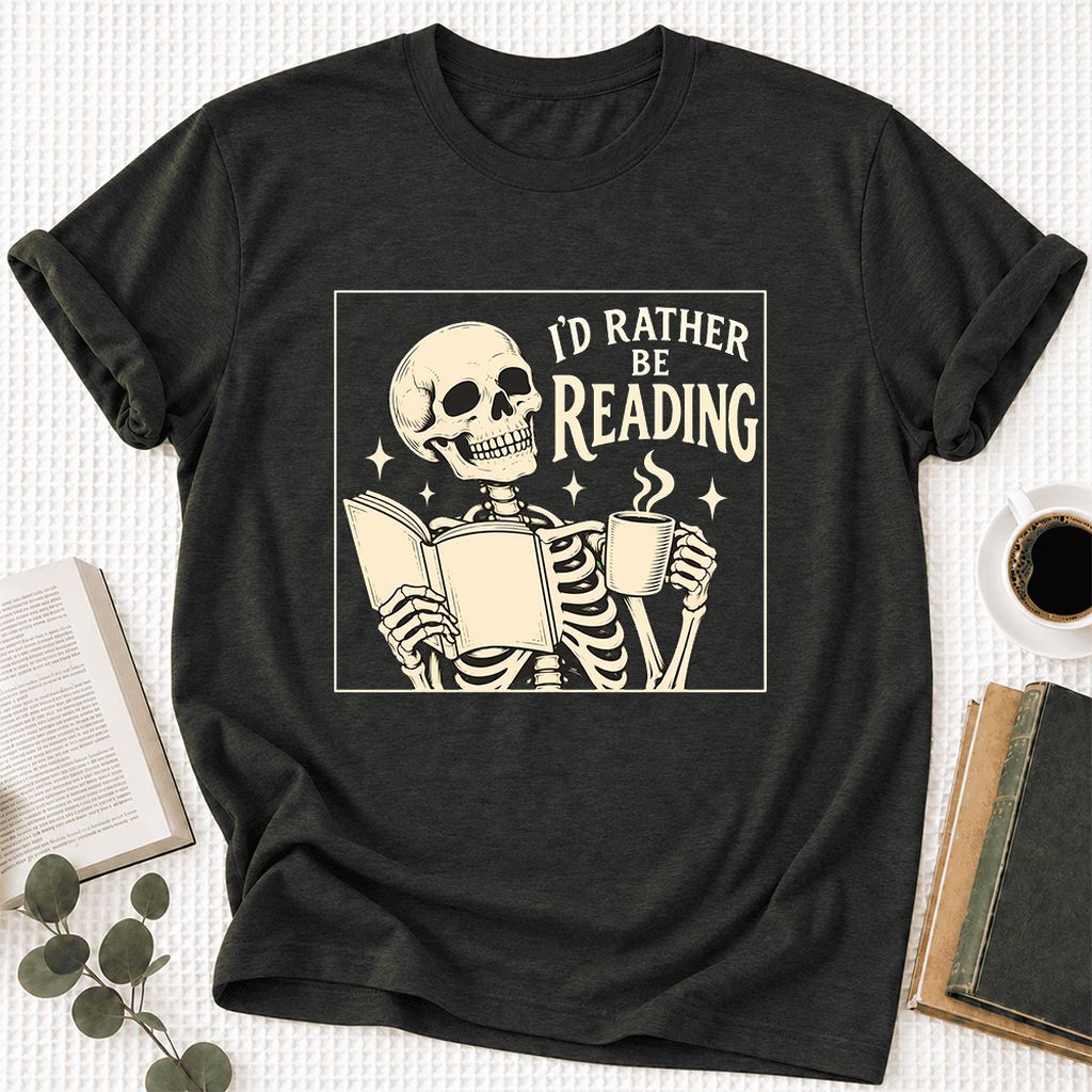I'd Rather Be Reading Ultra-Soft Cotton T-Shirt | Evergreen Book Lover Gift Black Heather