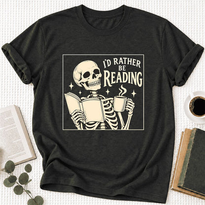 I'd Rather Be Reading Ultra-Soft Cotton T-Shirt | Evergreen Book Lover Gift Black Heather