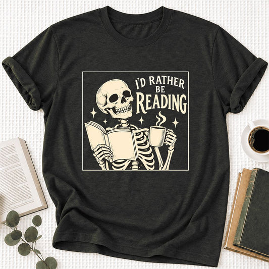 I'd Rather Be Reading Ultra-Soft Cotton T-Shirt | Evergreen Book Lover Gift Black Heather