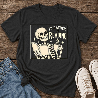 I'd Rather Be Reading Ultra-Soft Cotton T-Shirt | Evergreen Book Lover Gift Black Heather