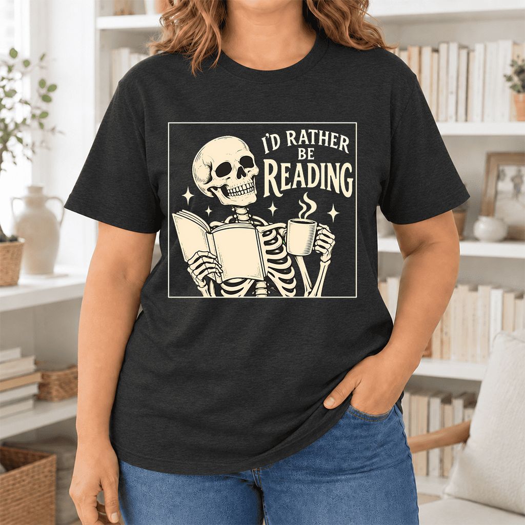I'd Rather Be Reading Ultra-Soft Cotton T-Shirt | Evergreen Book Lover Gift Black Heather