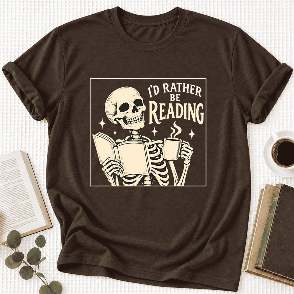I'd Rather Be Reading Ultra-Soft Cotton T-Shirt | Evergreen Book Lover Gift Brown