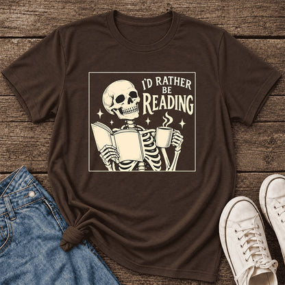 I'd Rather Be Reading Ultra-Soft Cotton T-Shirt | Evergreen Book Lover Gift Brown