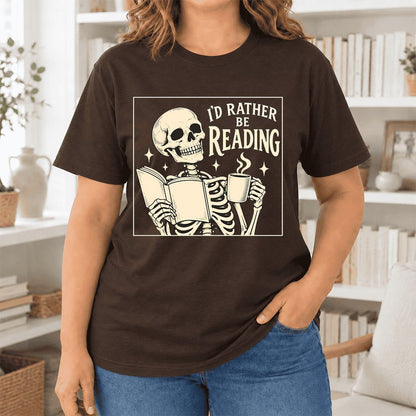 I'd Rather Be Reading Ultra-Soft Cotton T-Shirt | Evergreen Book Lover Gift Brown