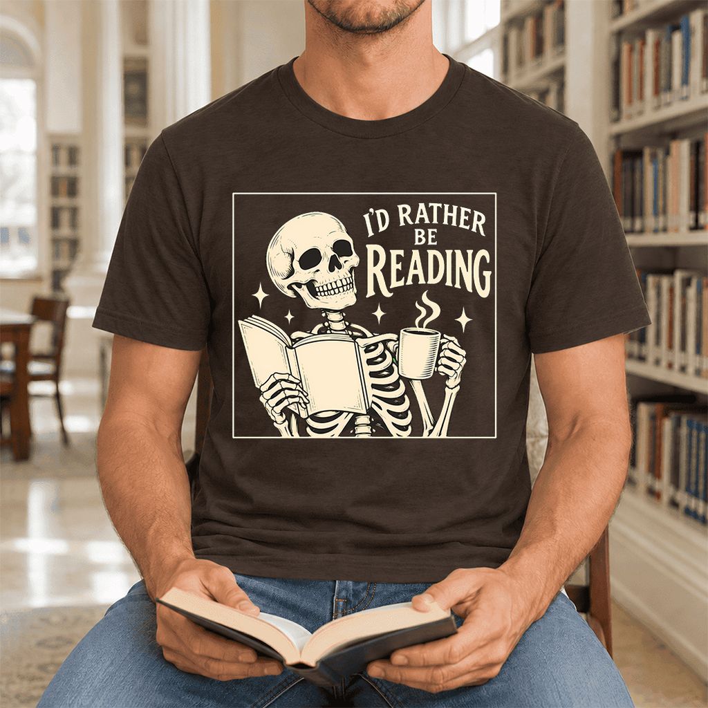 I'd Rather Be Reading Ultra-Soft Cotton T-Shirt | Evergreen Book Lover Gift Brown