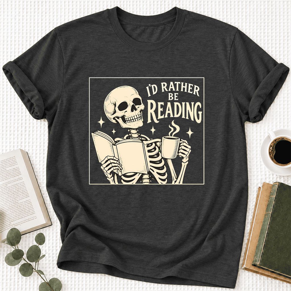I'd Rather Be Reading Ultra-Soft Cotton T-Shirt | Evergreen Book Lover Gift Dark Grey Heather
