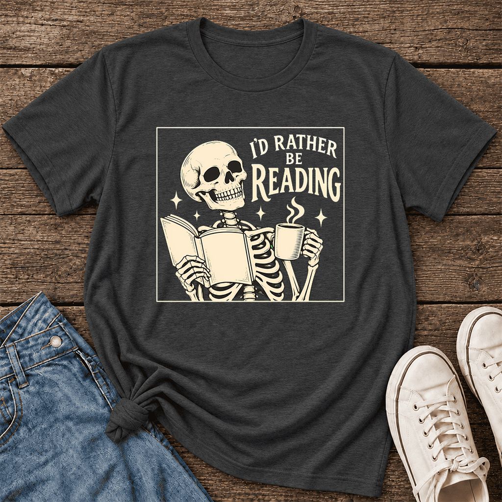 I'd Rather Be Reading Ultra-Soft Cotton T-Shirt | Evergreen Book Lover Gift Dark Grey Heather