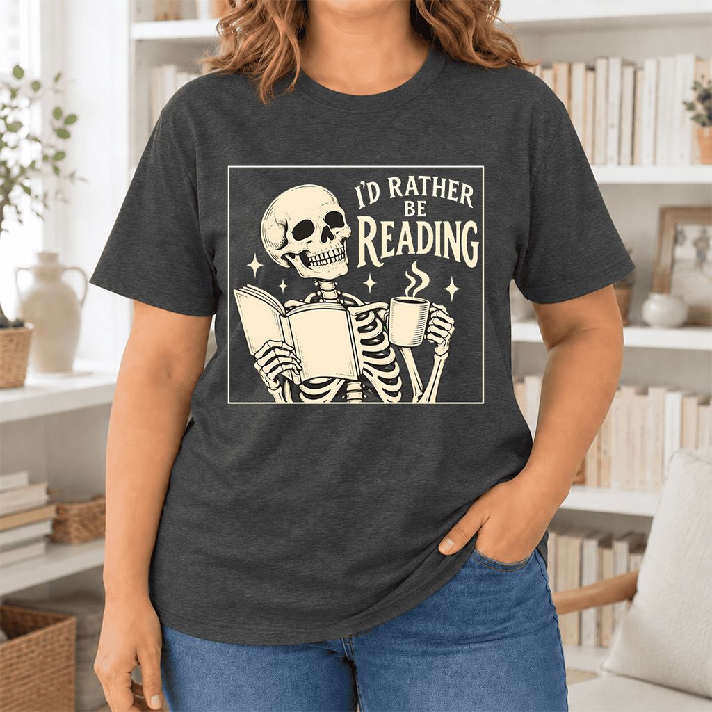 I'd Rather Be Reading Ultra-Soft Cotton T-Shirt | Evergreen Book Lover Gift Dark Grey Heather