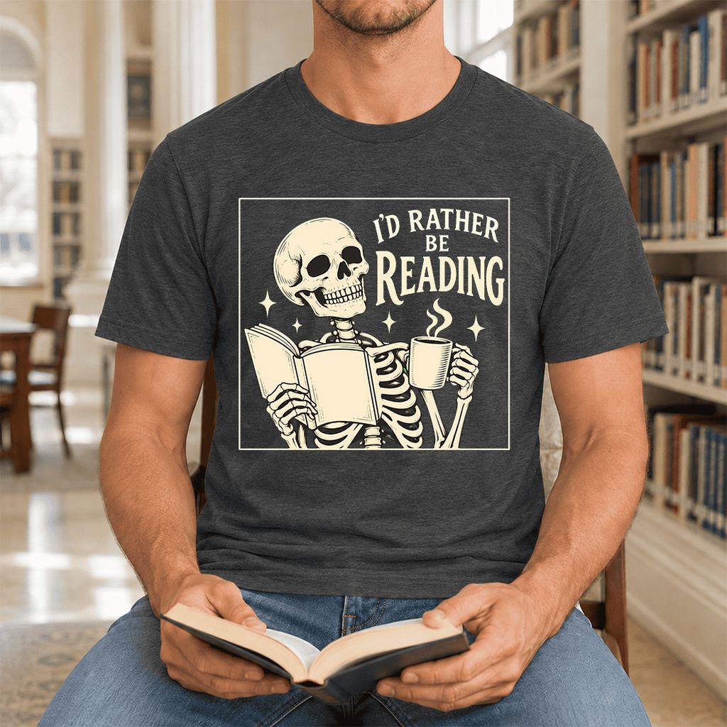 I'd Rather Be Reading Ultra-Soft Cotton T-Shirt | Evergreen Book Lover Gift Dark Grey Heather