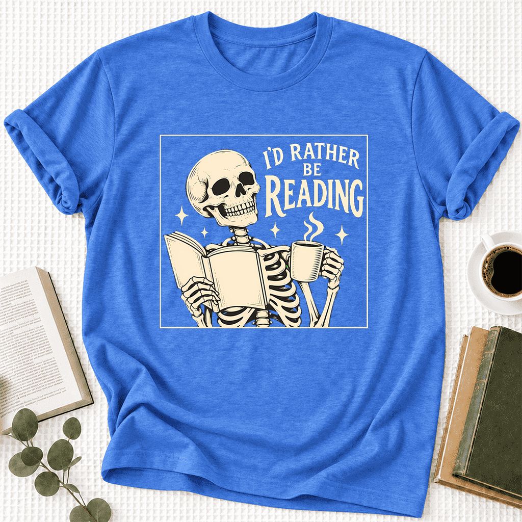 I'd Rather Be Reading Ultra-Soft Cotton T-Shirt | Evergreen Book Lover Gift Heather True Royal
