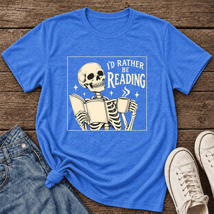 I'd Rather Be Reading Ultra-Soft Cotton T-Shirt | Evergreen Book Lover Gift Heather True Royal