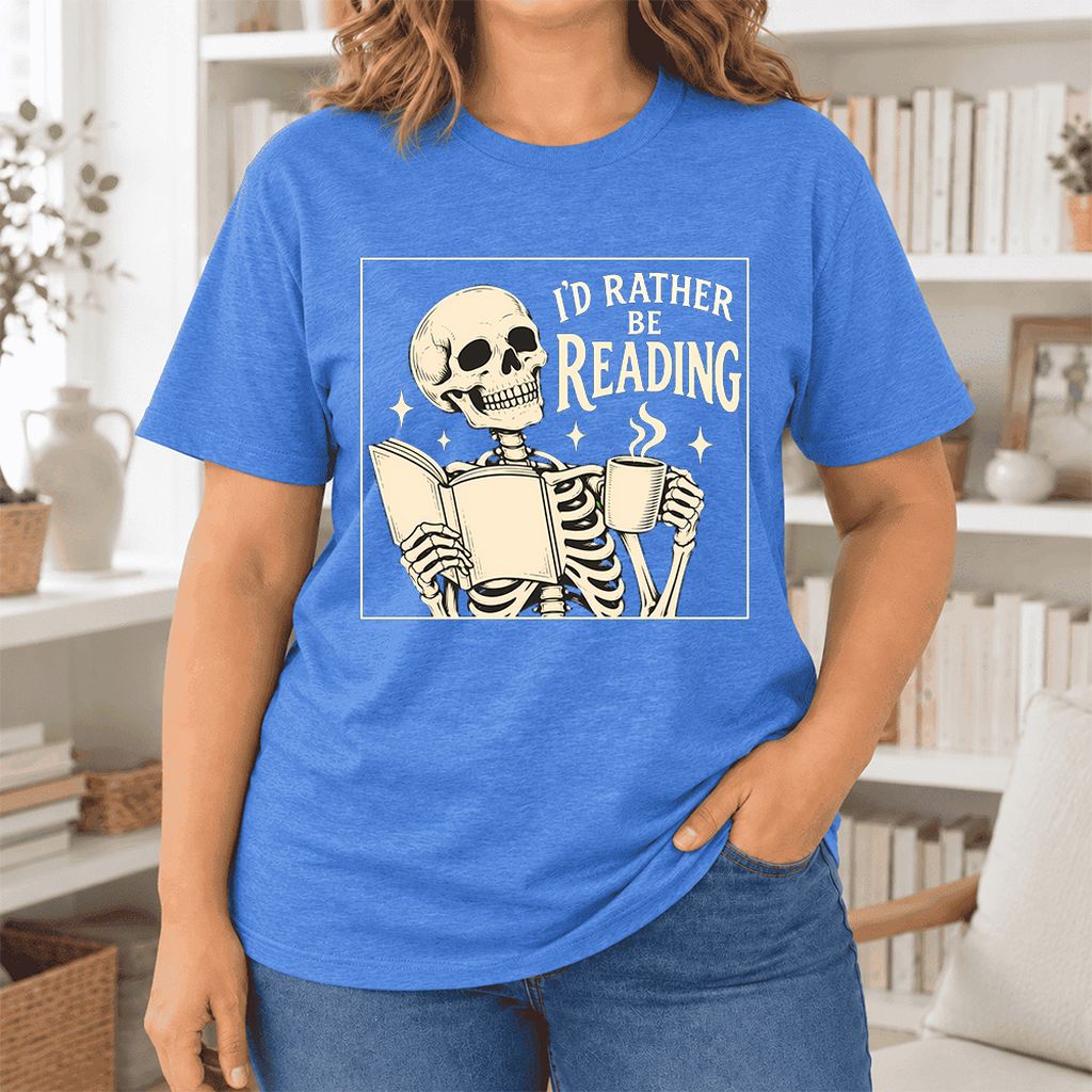 I'd Rather Be Reading Ultra-Soft Cotton T-Shirt | Evergreen Book Lover Gift Heather True Royal
