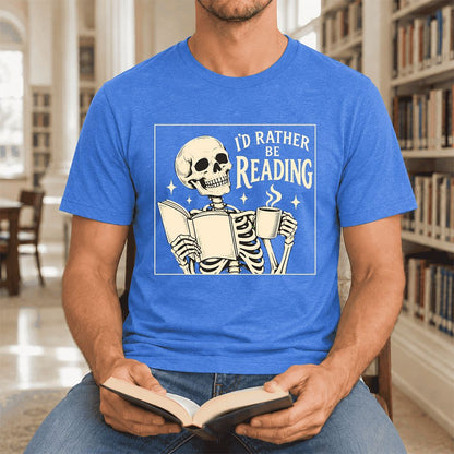 I'd Rather Be Reading Ultra-Soft Cotton T-Shirt | Evergreen Book Lover Gift Heather True Royal