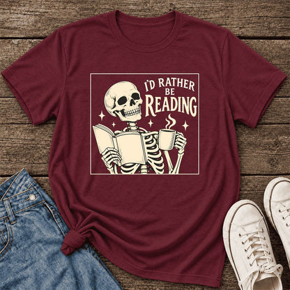 I'd Rather Be Reading Ultra-Soft Cotton T-Shirt | Evergreen Book Lover Gift Maroon