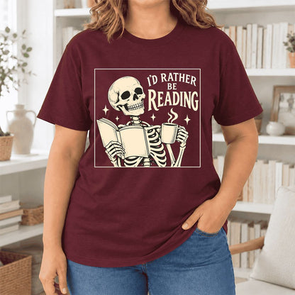 I'd Rather Be Reading Ultra-Soft Cotton T-Shirt | Evergreen Book Lover Gift Maroon