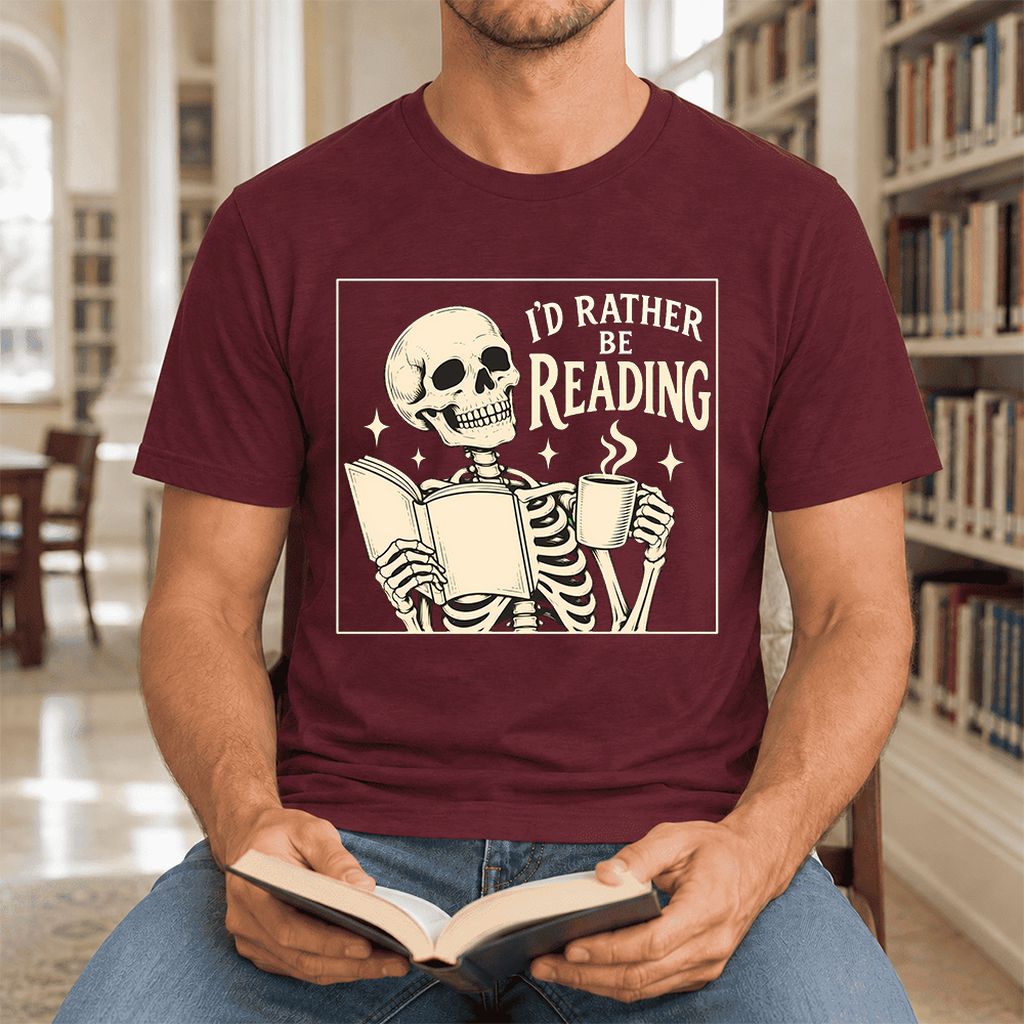 I'd Rather Be Reading Ultra-Soft Cotton T-Shirt | Evergreen Book Lover Gift Maroon