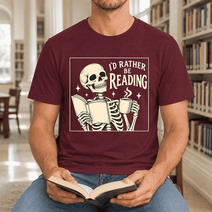 I'd Rather Be Reading Ultra-Soft Cotton T-Shirt | Evergreen Book Lover Gift Maroon