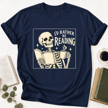 I'd Rather Be Reading Ultra-Soft Cotton T-Shirt | Evergreen Book Lover Gift Navy