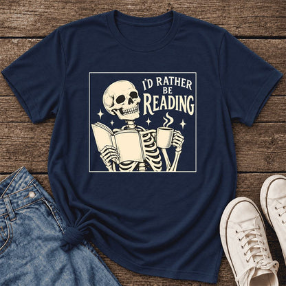 I'd Rather Be Reading Ultra-Soft Cotton T-Shirt | Evergreen Book Lover Gift Navy