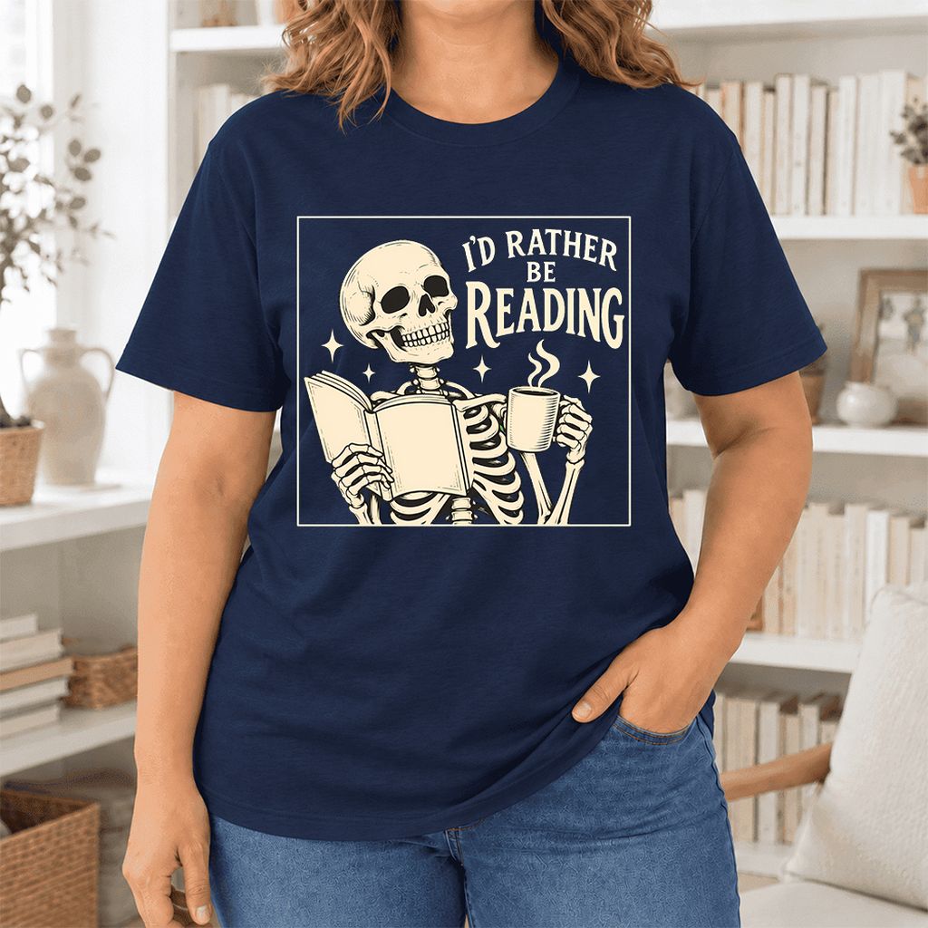 I'd Rather Be Reading Ultra-Soft Cotton T-Shirt | Evergreen Book Lover Gift Navy