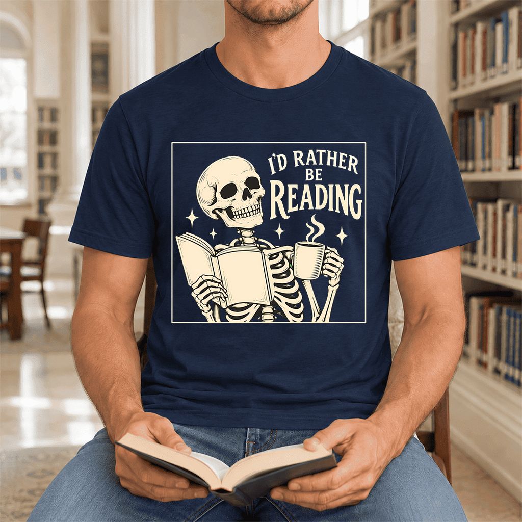 I'd Rather Be Reading Ultra-Soft Cotton T-Shirt | Evergreen Book Lover Gift Navy