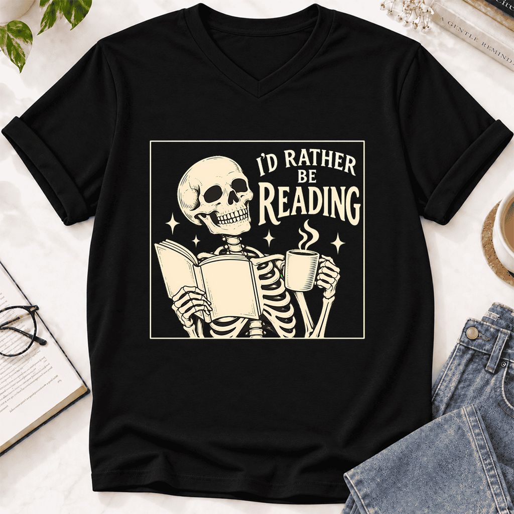 I'd Rather Be Reading Ultra-Soft V-Neck | Evergreen Book Lover Gift Black
