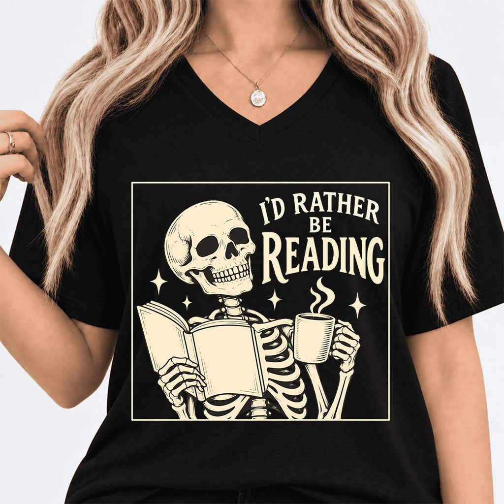 I'd Rather Be Reading Ultra-Soft V-Neck | Evergreen Book Lover Gift Black