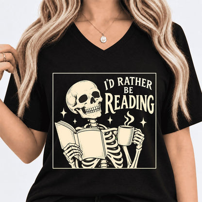 I'd Rather Be Reading Ultra-Soft V-Neck | Evergreen Book Lover Gift Black