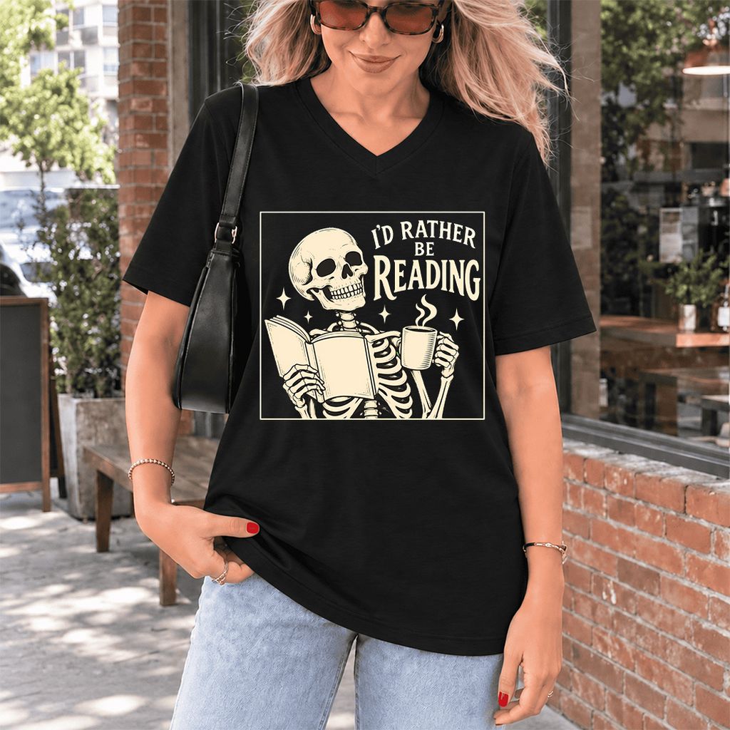 I'd Rather Be Reading Ultra-Soft V-Neck | Evergreen Book Lover Gift Black