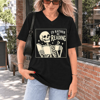 I'd Rather Be Reading Ultra-Soft V-Neck | Evergreen Book Lover Gift Black