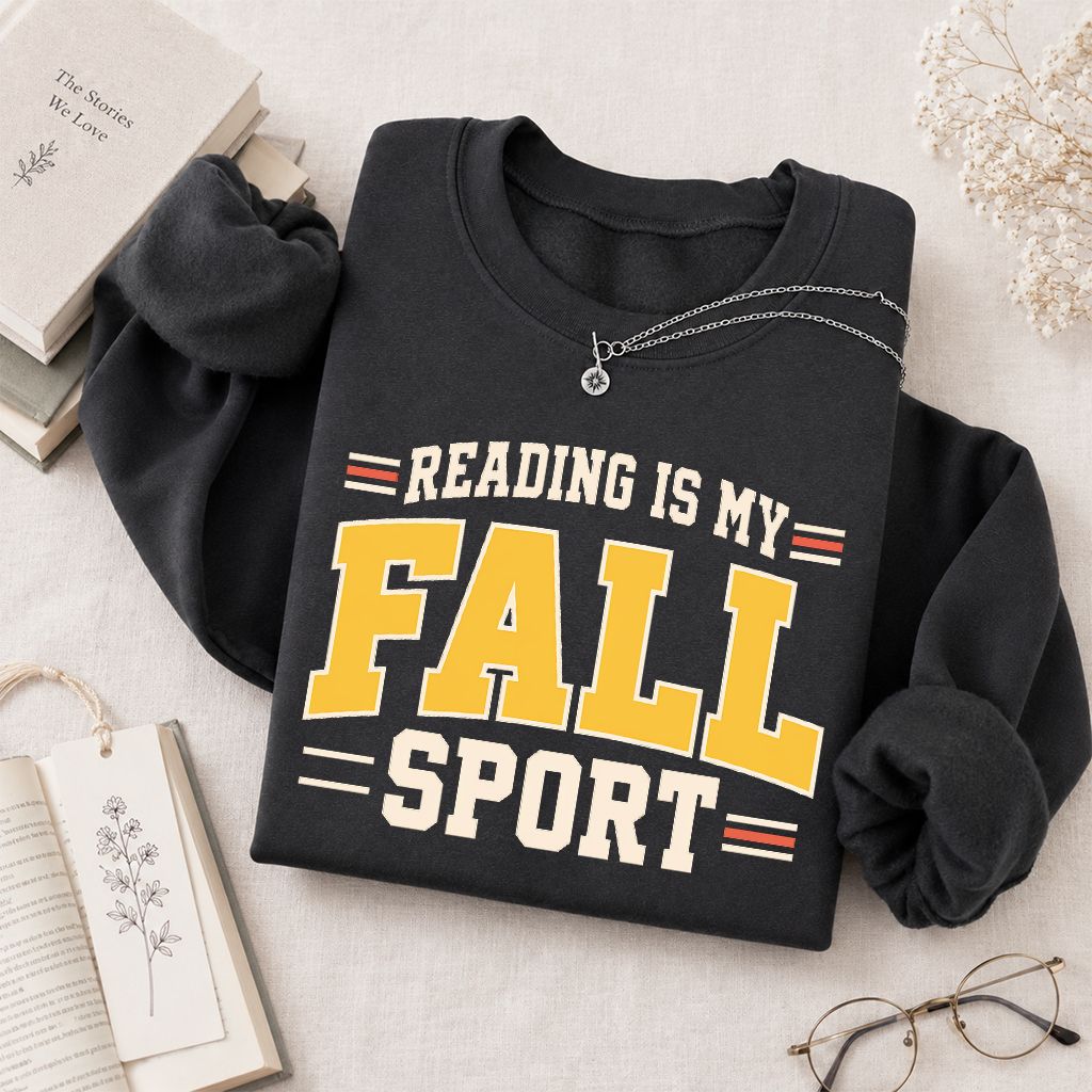 Reading Is My Fall Sport Printed Sweatshirt | Funny Book Lover Gift Dark Heather