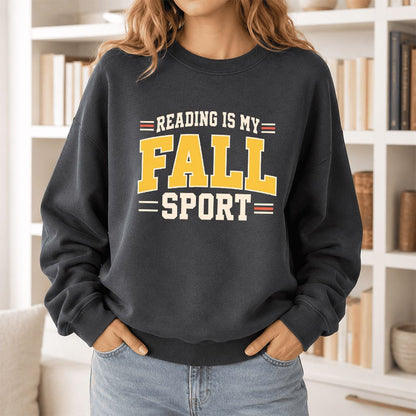 Reading Is My Fall Sport Printed Sweatshirt | Funny Book Lover Gift Dark Heather