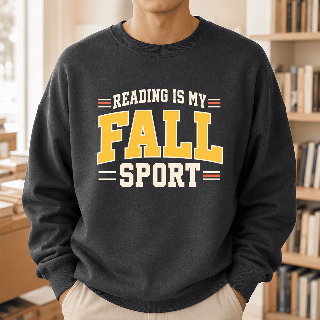 Reading Is My Fall Sport Printed Sweatshirt | Funny Book Lover Gift Dark Heather